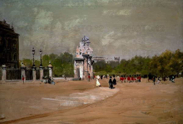 Giuseppe De Nittis 1846 . 1884 ”Buckingam Palace” 1877, 39 x 56 cm oil on canvas.