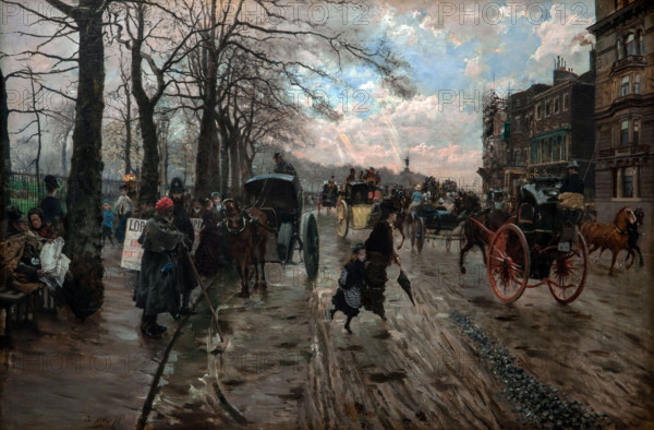 Giuseppe De Nittis 1846-1884 “Piccadilly (Winter Day in London)” 1875, 84 x 120 cm oil on canvas.