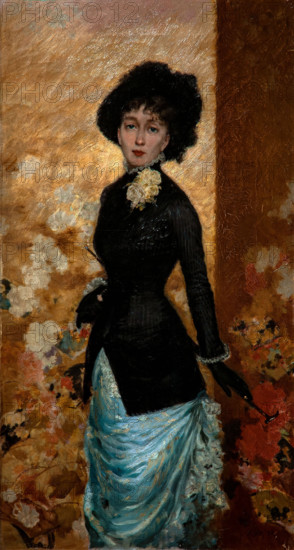 Giuseppe De Nittis 1846-1884 “Figure of a woman (Léontine De Nittis)” 1880, 79 x 38 cm oil on panel.