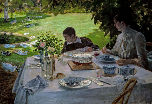 Giuseppe De Nittis 1846-1884 “Breakfast in the garden” 1883, 81 x 117 cm oil on canvas.