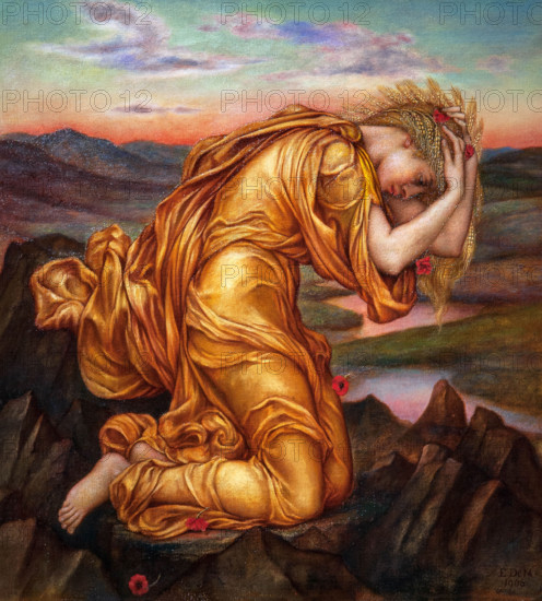 Evelyn de Morgan 1855-1919 "Demeter mourning for Persephone" 1906, 51.2 x 45.8 oil on canvas.