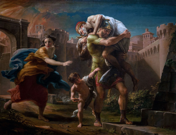 Pompeo Bastoni 1708-1787 "Aeneas flees from Troy" 1755, 72 x 94 cm opil on canvas.