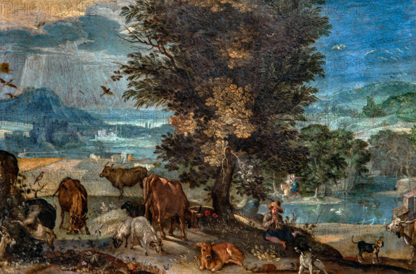 Sinibaldo Scorza 1509-1631 "Landscape with shepherd and animals" 1625, 26 x 38 cm oil on copper.