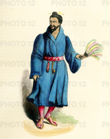 This 1840s illustration shows an inhabitant of Lou-Tohou island in Asia.