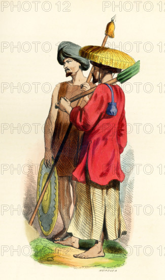 This 1840s illustration shows two Cochinchinese (Vietnamese), a native and a soldier. Cochinchina is the historical name given by foreigners to part of Vietnam, depending on the contexts. Sometimes it referred to the whole of Vietnam, but it was commonly used to refer to the region south of the Gianh River.