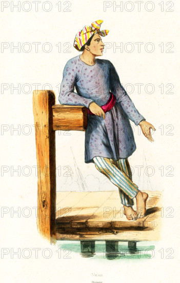 This 1840s illustration shows a Malaysian man. Malaysia is a Southeast Asian country occupying parts of the Malay Peninsula and the island of Borneo. It is known for its beaches, rainforests and mix of Malay, Chinese, Indian and European cultural influences. The capital is Kuala Lumpur. Malaysia is part of the area of the world known as Oceania. Oceania is a geographic region that includes Australasia, Melanesia, Micronesia and Polynesia. Spanning the Eastern and Western Hemispheres, Oceania has a land area of 8,525,989 square kilometers.