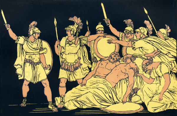 Turnus was the king of the Rutuli and leader of the Latins. He and his allies fought the chief enemy of Aeneas once he was in Italy. Turnus was opposed to the foreigners settling in Latium. Galaesus was a peaceful and just man who is killed in the early clash between the Trojans and Latins after Aeneas' son Ascanius kills the king's prize stag. Almo the oldest of the sons of the shepherd Tyrrhus. He was killed with an arrow in a clash between the Trojans and Latins. Turnus, distraught at their deaths, asks his men and allies to fight the Trojans and send them away.