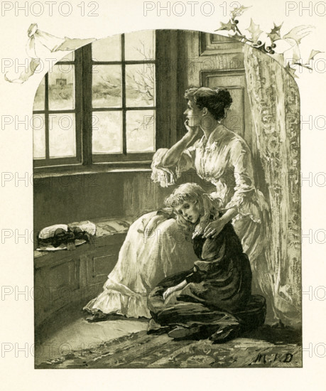 This illustration of a mother with a young girl, most likely her daughter, accompanied Phillips Brooks's Poems  (c. 1886) by Phillips Brooks (1893).