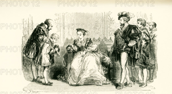 The caption for this illustration that dates to around 1865 reads: The king and princes, astonished at his learning, loaded him with praise, and declared that they would take under their protection the young Jacques. Francis I ruled from 1515 til his death in 1547.