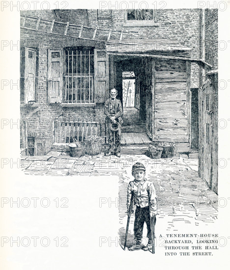 This late 19th-century illustration shows a typical tenement house backyard in New York City. It is near the Water Street Mission. In 1872 businessman Frederick Hatch bought the property in Lower Manhattan that became the Water Street Mission. He had met Jerry McAuley and put him in charge of this new venture - America's first Rescue Mission.