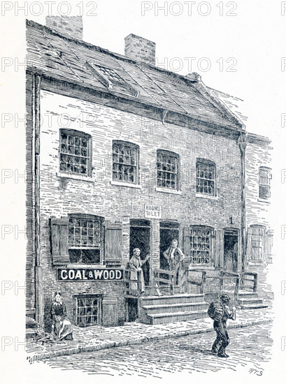 A tenement house on Hamilton Street in New York City that was known as ""The Ship"" - a narrow entrance to the rear leading to the garret rooms. Nearby was the Water Street Mission. This illustration dates to 1899.