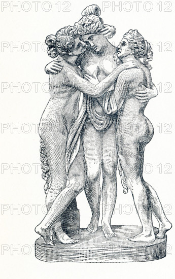 This illustration dates to 1898 and shows the Three Graces statue by the 19th-century Italian sculptor Antonio Canova in the Vatican Museum. The ancient Greeks and Romans honored them as the goddesses of charm, beauty, and creativity. The Greeks called them the Charites; the Romans called the the Gratiae.