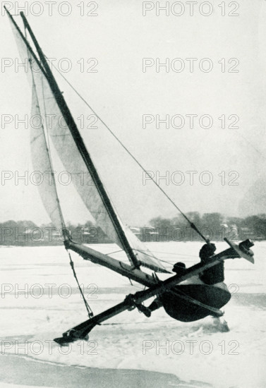 Ice Boating at Long Branch New Jersey Taking a turn while going at a fast clip during one of the exciting races held by the Long Branch Ice Boat and Yacht Club - around 1920.