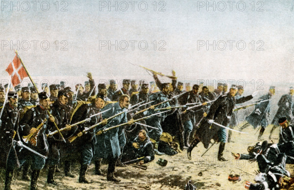 Brigade attack at Dybbol on April 18 1864 after painting by Vilhelm Rosendtand The Battle of Dybbol was the key battle of the Second Schleswig War, fought between Denmark and Prussia. The battle was fought on the morning of 18 April 1864, following a siege that began on 7 April. Denmark suffered a severe defeat which ultimately decided the outcome of the war. Vilhelm Jacob Rosenstand (1838 -1915) was a Danish painter and illustrator. His best known work is a mural decorating the banqueting hall in the University of Copenhagen He painted genre works from Denmark and the south of Europe as well as portraits of artists, scenes from Danish literary history and from the history of Denmark up to the beginning of the 20th century. He was also a competent illustrator.