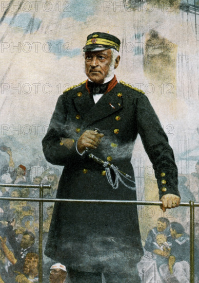 On May 9, 1864, in the North Sea, a Danish squadron defeated the Austrian navy in the Battle of Helgoland (or Heligoland) during the last engagement of wooden warships and the last Danish fleet action. Danish naval commander and vice admiral Edouard Suenson (pictured here in a painting by Otto Bache) defeated an Austro-Prussian naval squadron at this battle during the (Second War of Schleswig. Otto Bache (1839 -1927) was a Danish Realist painter. Many of his works depict key events in Danish history.