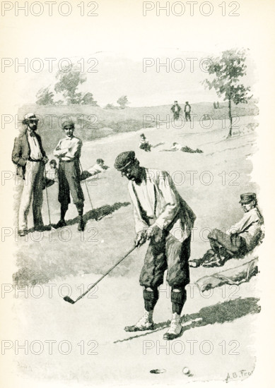 The caption for this 1890s illustrations reads: Playing as if he owned the green.