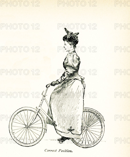 The 1897 caption for this illustration reads: The Wheel of Today,  Woman on Bicycle - Correct Position.