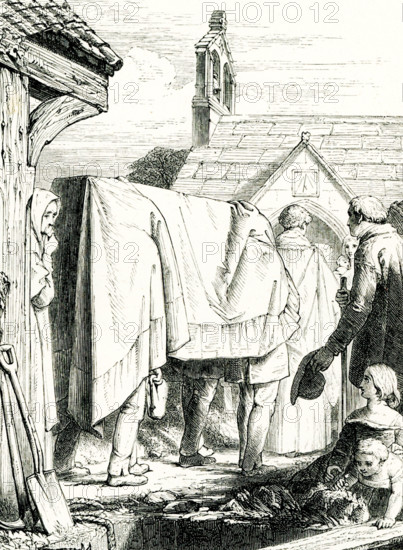 This 1860s illustration shows the Christian custom of burying the dead.