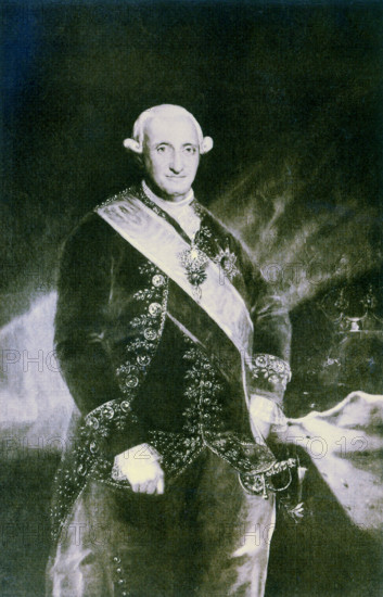 Francisco Goya (1746-1828) was a Spanish painter and printmaker. Considered the most important Spanish artists of the time, he is honored as one of the last of the Old Masters and one of the first of the Moderns. His early paintings were optimistic and jolly, as the years passed, his works became very pessimistic. A highly regarded portrait painter, Goya did this portrait of the Spanish king Charles IV in 1789. Often it is known as Charles IV in Red. He also did a famous painting of Charles IV and his family.