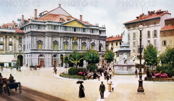 This illustration of the opera house La Scala in Milan, Italy, dates to 1908. It was inaugurated in 1778. The theater is considered one of the tops in the world for opera and ballet.