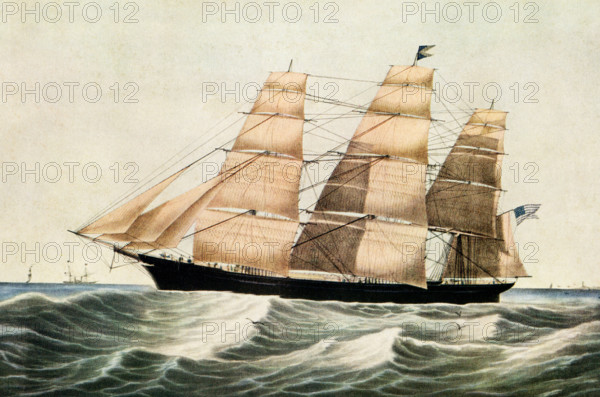 Clipper Ship 'Sovereign of the Seas' E Brown Jr del N Currier 1852.  Sovereign of the Seas, a clipper ship built in 1852, was a sailing vessel notable for setting the world record for fastest sailing ship, 22 knots.