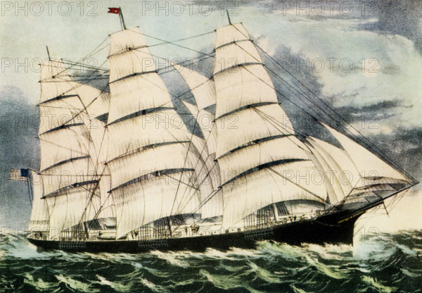 Clipper Ship 'Three brothers' formerly Steamship 'Vanderbilt' Currier and Ives.