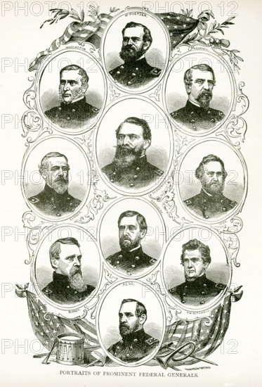 Shown here are portraits of Prominent Federal Generals during the US Civil War. They are, from top to bottom, left to right: General McPherson, General Wadsworth, General Kearney, General Sedgewick, General Sumner, General Lyon, General Reynolds, General Birney, General C W Mitchell, General Reno.