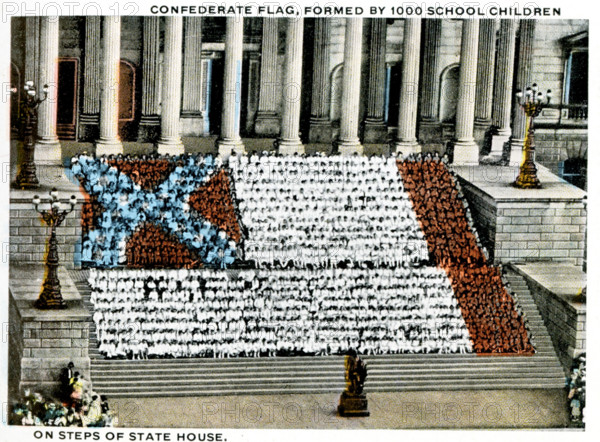 Columbia South Carolina 1918 - Confederate flag formed by 1000 school children on steps of state house.