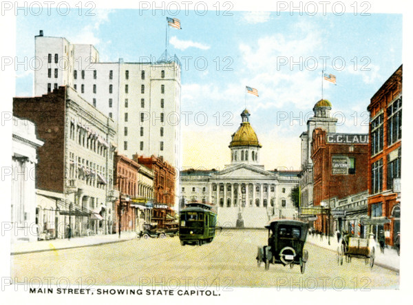 Columbia South Carolina 1918. Main Street in State Capitol.