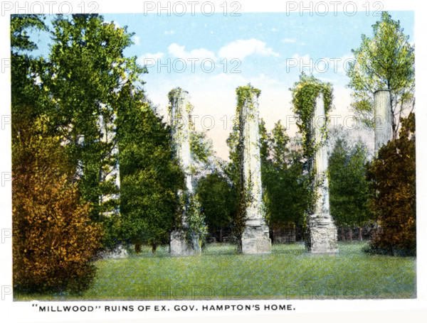 Columbia South Carolina 1918: Millwood ruins of Ex Gov Hampton's Home.