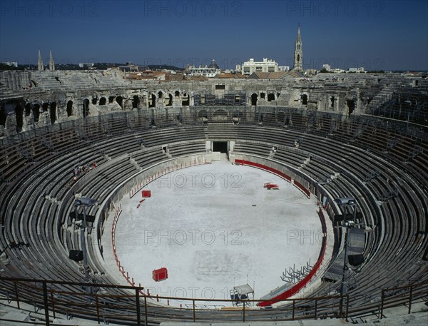 FRANCE, Languedoc Rousillon, Gard, Nimes.  View over amphitheatre.