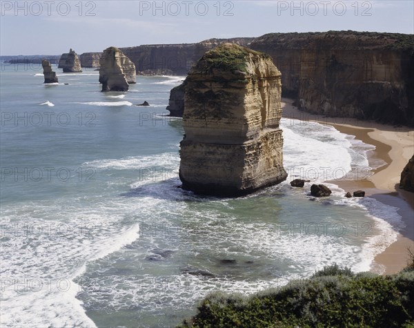 AUSTRALIA, Victoria, Great Ocean Road, The Twelve Apostles along the rocky coastline with sandy bays