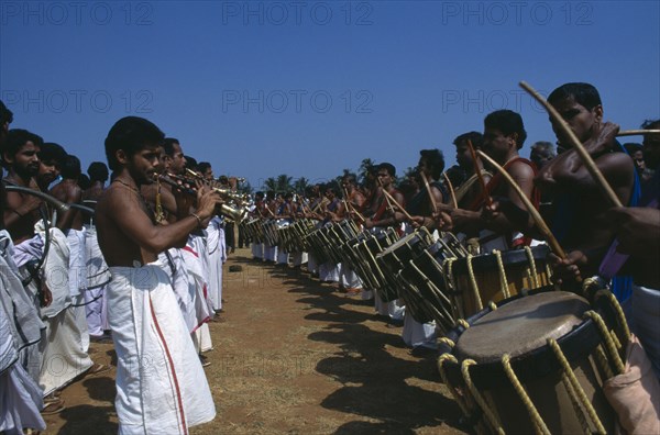 INDIA, Kerala , Trichur , Musicians playing at Great Elephant March.