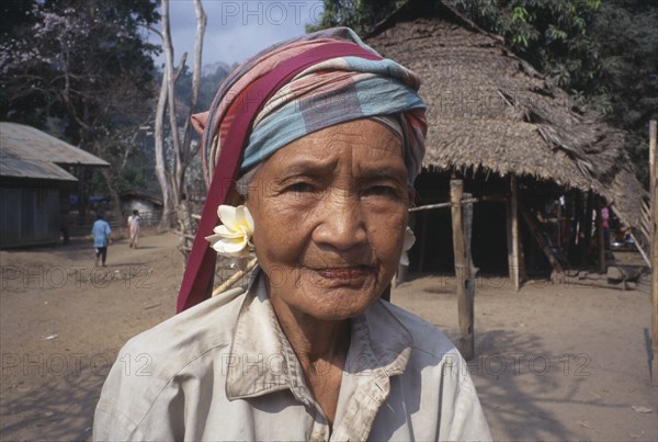 THAILAND, North, Mae Sariang, Portrait of an elderly Karen refugee woman in Mae Lui village