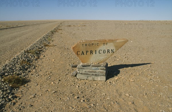 NAMIBIA, Tropic of Capricorn, Sign next to the desert road