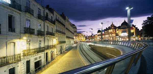 FRANCE, Languedoc-Roussillon, Herault, "Montpellier.  Place de La Comedie, illuminated at night."