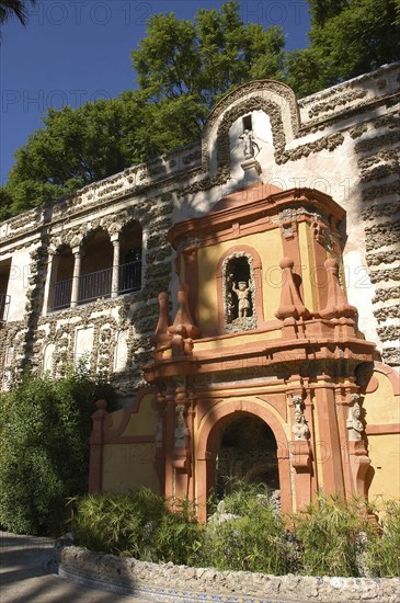 SPAIN, Andalucia, Seville, Santa Cruz District. The Royal Alcazar exterior detail