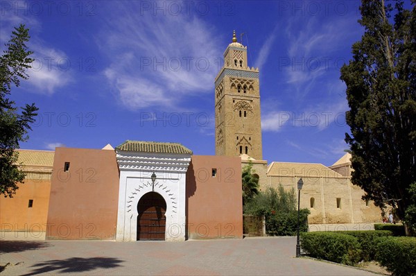 MOROCCO, Marrakech, Koutoubia Mosque with entrance gate and tower