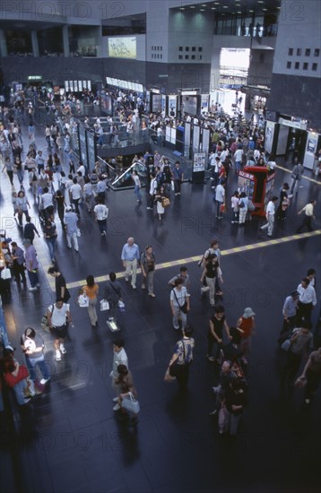 JAPAN, Honshu, Kyoto, View over busy Kyoto Station interior