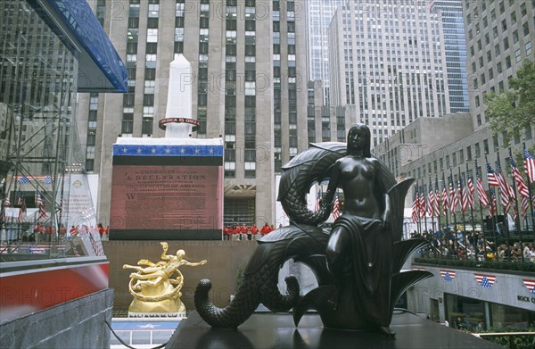 USA, New York, Manhattan, "Rockefeller Centre ‘Democracy Plaza’ during 2004 elections, billed as a grand celebration of democracy and citizenship."