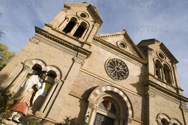 USA, New Mexico, Santa Fe, The Cathedral of St Francis with a statue of the native American Blessed Kateri Tekulwitha. Algonquin mother and Mohawk father.