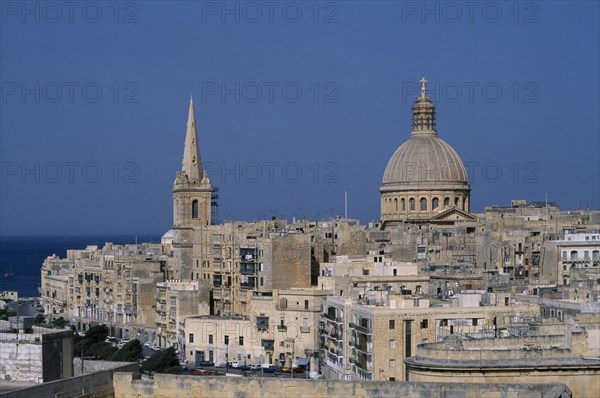 MALTA, Valetta, View over town with Anglican Cathedral on left and Carmelite on right.