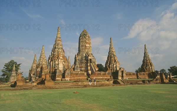 THAILAND, Ayuthaya, "General view of the old city ruins, scattered among grassy fields. "