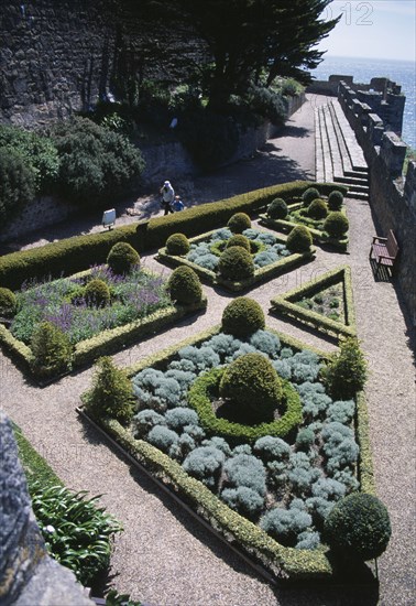 UNITED KINGDOM, Channel Islands, Guernsey, St Peter Port. Castle Cornet. Formal topiary garden in castle grounds.