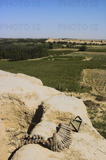 AFGHANISTAN, (Mother of Cities), Balkh, "Ammunition left behind by the Taliban at Top-I-Rustam, Remains of 200ft high Buddhist Stupa now an army checkpoint"