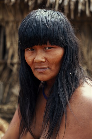 BRAZIL, Mato Grosso, Indigenous Park of the Xingu, Head and shoulders ...