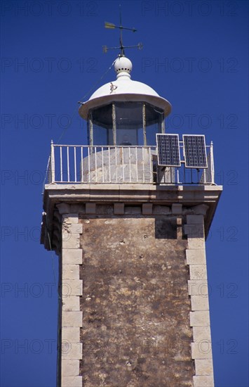 GREECE, Ionian Islands, Cephalonia, Fishkardo. Solar powered lighthouse.