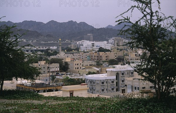 OMAN, Muscat, City view with mountains beyond.