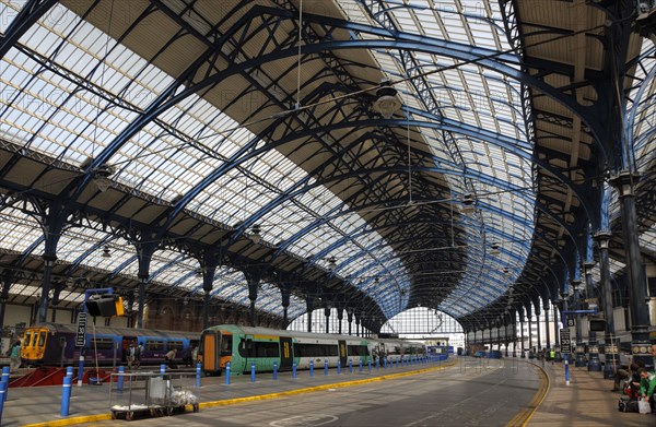 ENGLAND, East Sussex, Brighton, Newly refurbished mainline railway station interior.