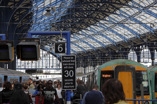 ENGLAND, East Sussex, Brighton, Newly refurbished mainline railway station interior.